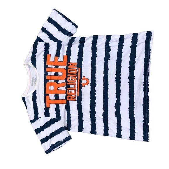 Vintage True Religion Shirt ALL OVER CRUNCH Striped Big Logo XXL White - Picture 4 of 7